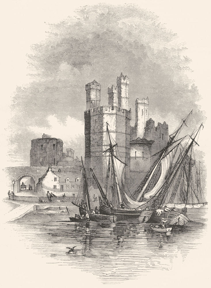 WALES. North Wales. Eagle Tower, Carnarvon Castle 1850 old antique print
